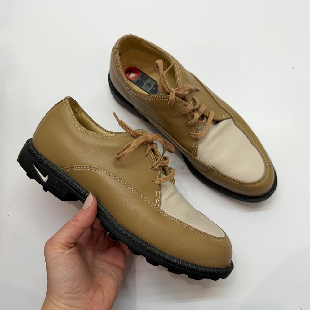 Nike Golf Bella Last Oxford Golf Shoes Women's 6.5 Leather Brown White